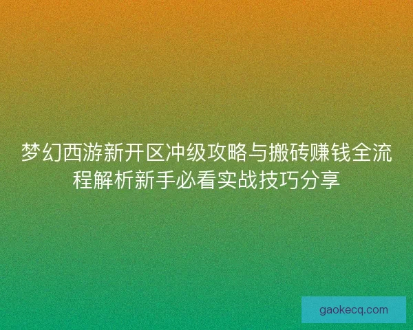 梦幻西游新开区冲级攻略与搬砖赚钱全流程解析新手必看实战技巧分享