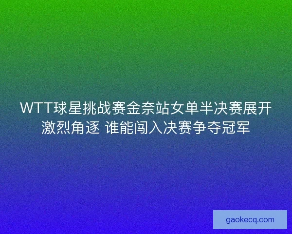 WTT球星挑战赛金奈站女单半决赛展开激烈角逐 谁能闯入决赛争夺冠军